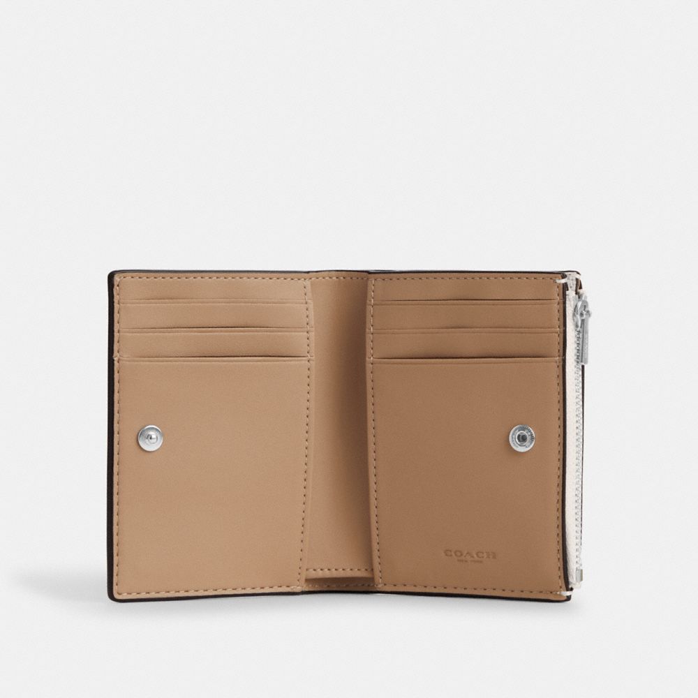 COACH®,BIFOLD WALLET,Pebbled Leather,Silver/Chalk,Inside View,Top View
