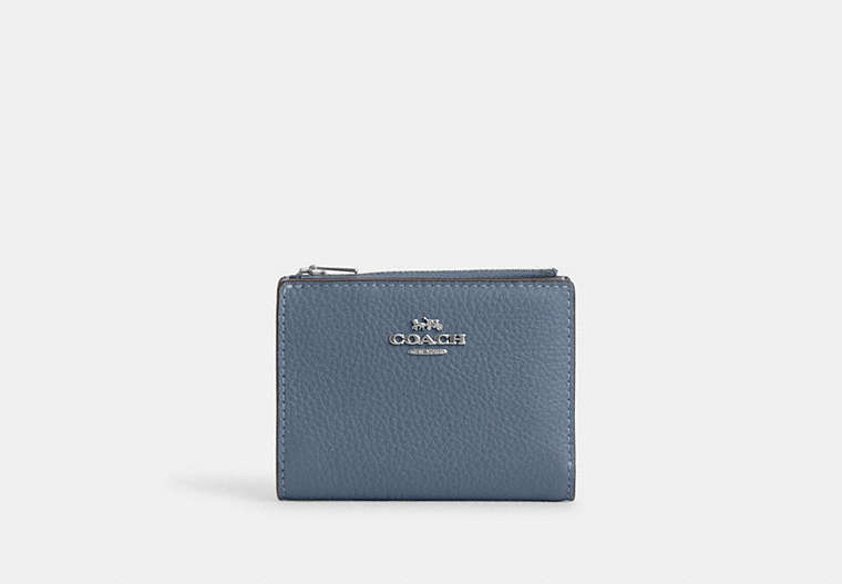 COACH®,BIFOLD WALLET,Pebble Leather,Silver/Light Mist,Front View
