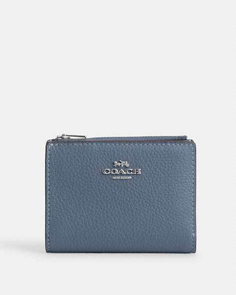 COACH®,BIFOLD WALLET,Pebble Leather,Silver/Light Mist,Front View