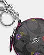 COACH®,CIRCULAR COIN POUCH IN SIGNATURE CANAS WITH COUNTRY FLORAL PRINT,pvc,Silver/Graphite/Deep Berry