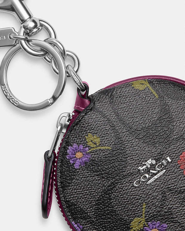 Circular Coin Pouch In Signature Canas With Country Floral Print