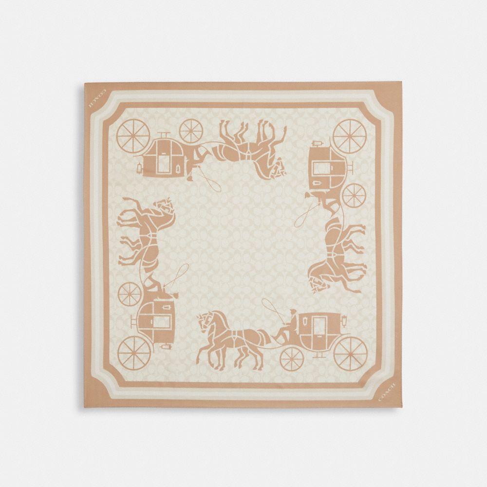 COACH®,SIGNATURE HORSE AND CARRIAGE SILK SQUARE SCARF,Taupe,Front View