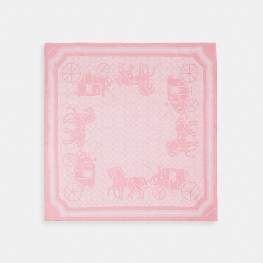 Coach Outlet Signature Horse And Carriage Silk Square Scarf In Pink
