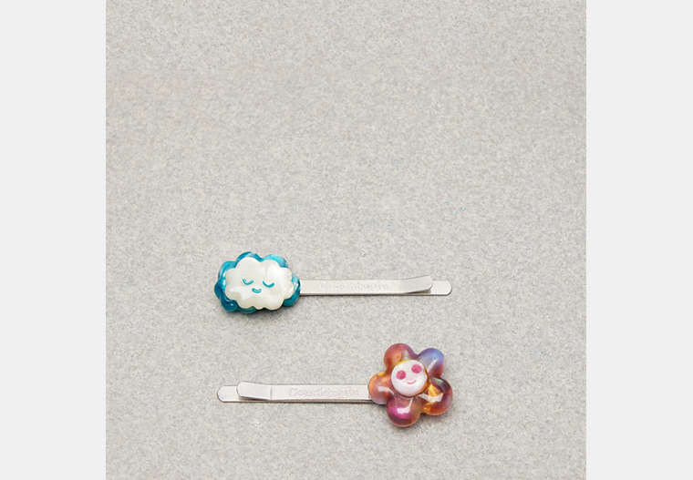COACH®,Flower and Cloud Hair Clip Set in 70% Recycled Resin,Recycled Resin,Multi,Front View
