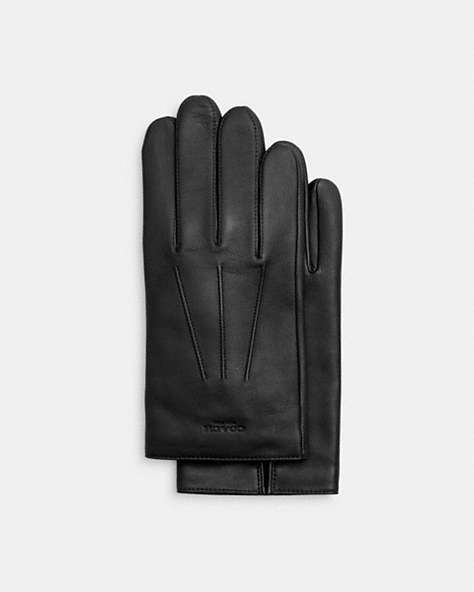 COACH®,LEATHER GLOVES,Black,Front View