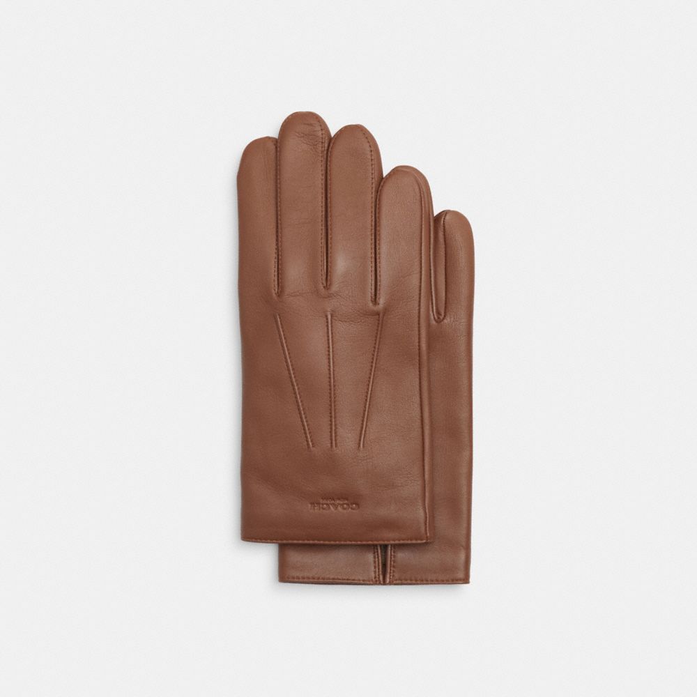 COACH®,LEATHER GLOVES,Dark Saddle,Front View
