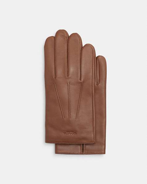COACH®,LEATHER GLOVES,Dark Saddle,Front View