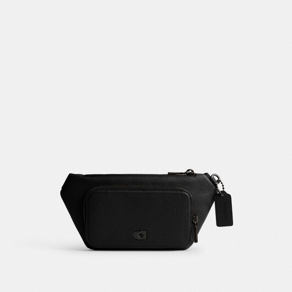 COACH®,BELT BAG WITH SIGNATURE CANVAS INTERIOR DETAIL,Crossgrain Leather,Mini,Black,Front View