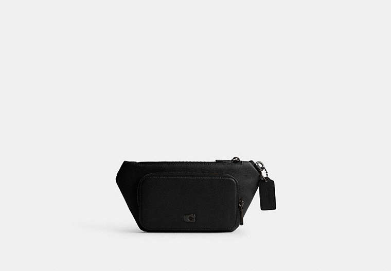 COACH®,BELT BAG WITH SIGNATURE CANVAS INTERIOR DETAIL,Crossgrain Leather,Black,Front View