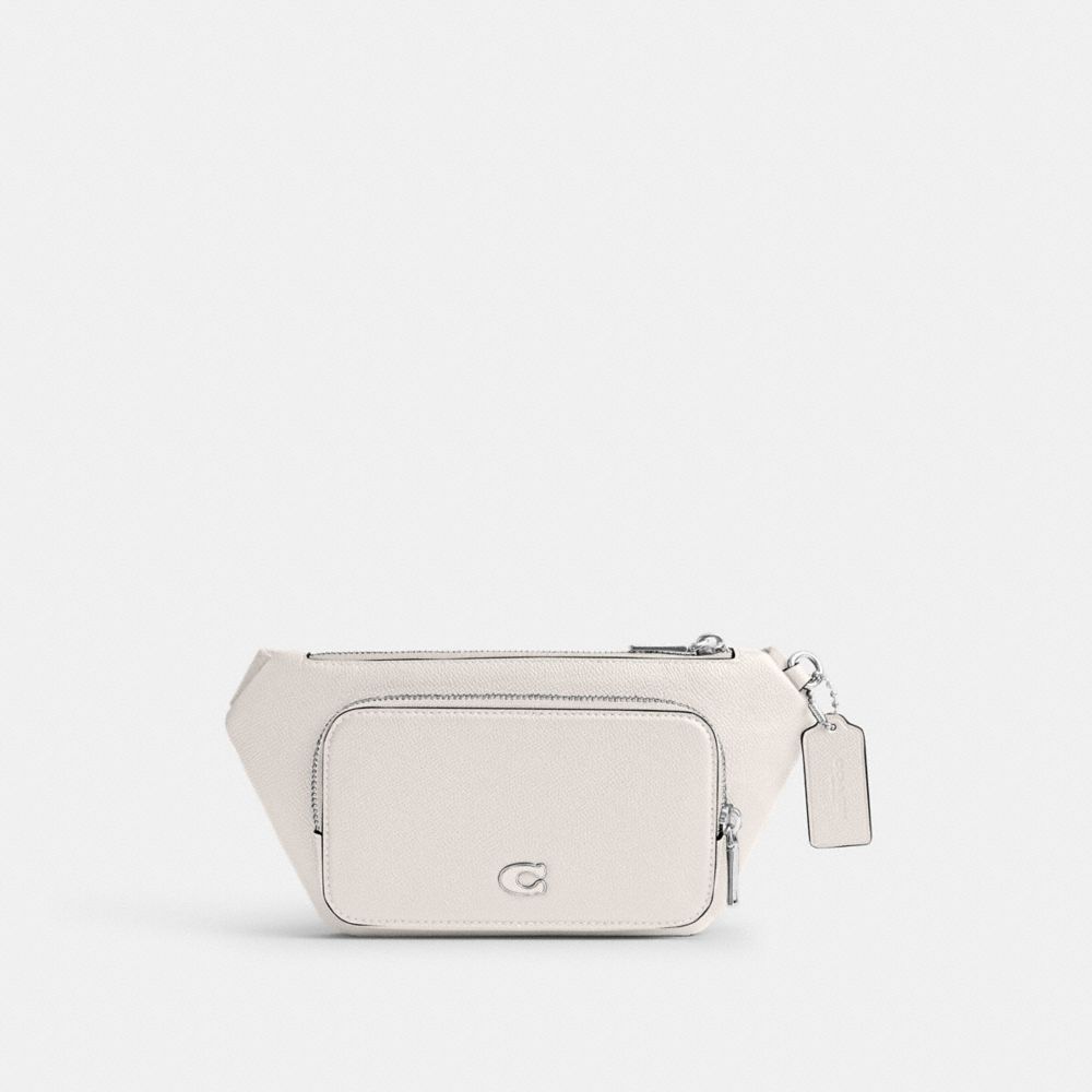 COACH®,BELT BAG WITH SIGNATURE CANVAS INTERIOR DETAIL,Crossgrain Leather,Mini,Chalk,Front View