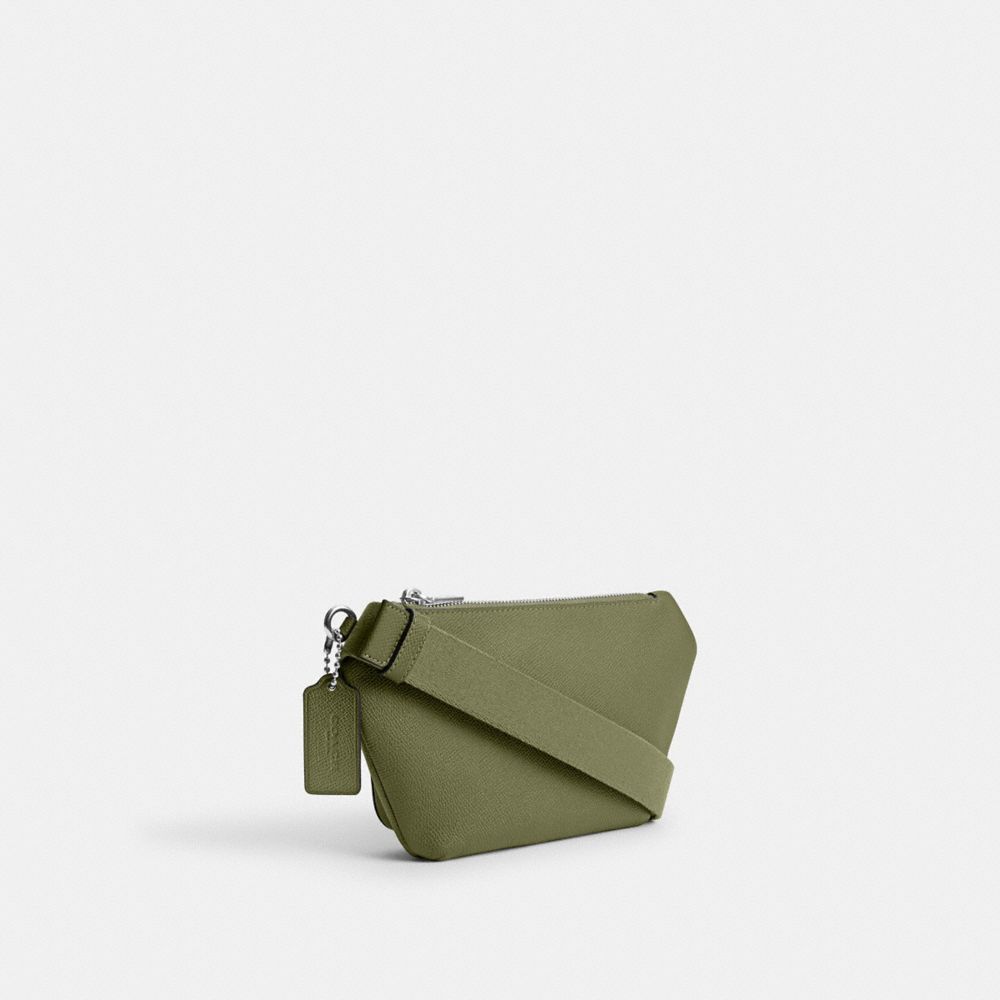 COACH®,BELT BAG WITH SIGNATURE CANVAS INTERIOR DETAIL,Crossgrain Leather,Mini,Moss,Angle View