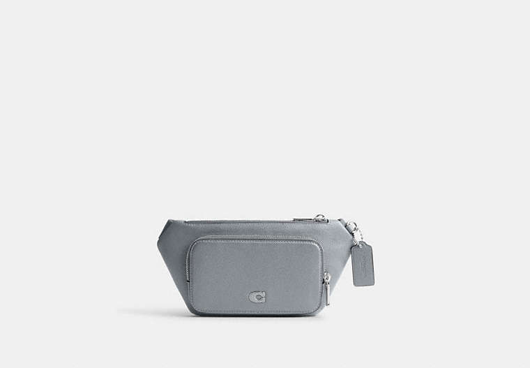 COACH®,BELT BAG WITH SIGNATURE CANVAS INTERIOR DETAIL,Crossgrain Leather,Mini,Grey Blue,Front View