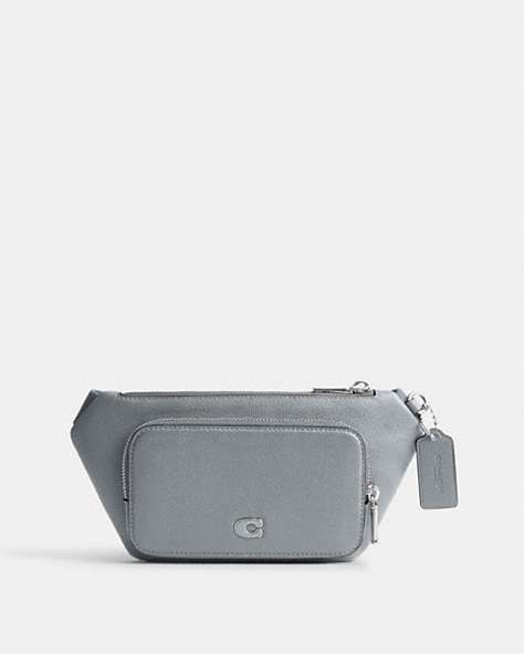 COACH®,BELT BAG WITH SIGNATURE CANVAS INTERIOR DETAIL,Crossgrain Leather,Grey Blue,Front View