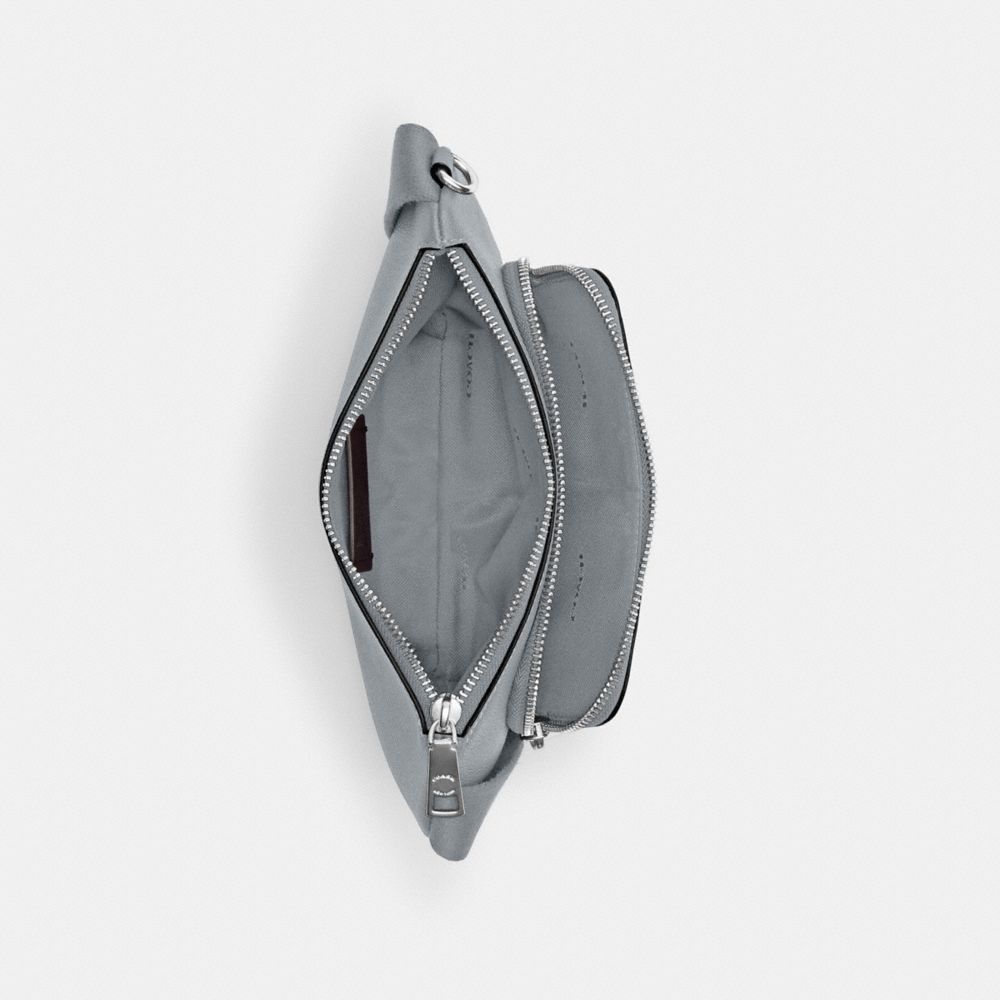 COACH®,Belt Bag With Signature Canvas Interior Detail,Canvas,Leather,Belt Bag,Logo,Scratch Resistant,Casual,Gray,Inside View,Top View
