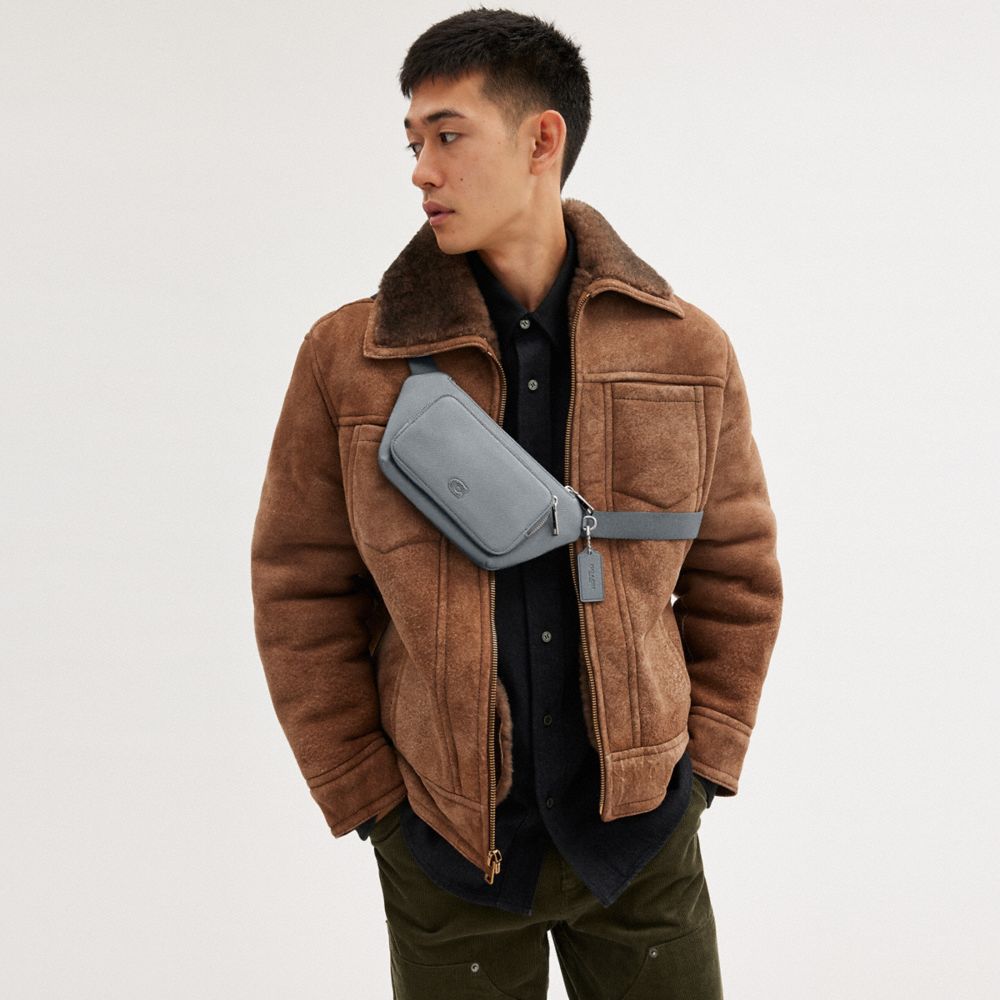 COACH®,Belt Bag With Signature Canvas Interior Detail,Canvas,Leather,Belt Bag,Logo,Scratch Resistant,Casual,Gray,Detail View