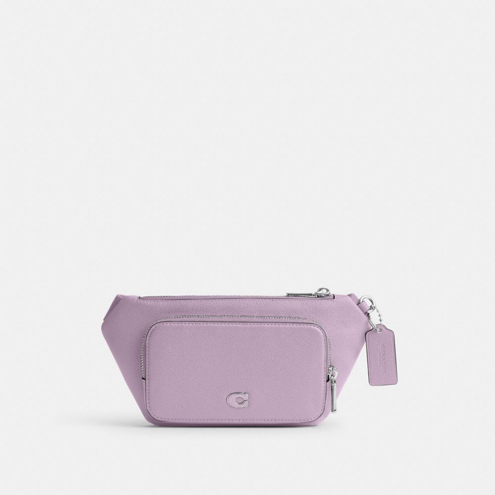 COACH®,BELT BAG WITH SIGNATURE CANVAS INTERIOR DETAIL,Crossgrain Leather,Mini,Soft Purple,Front View