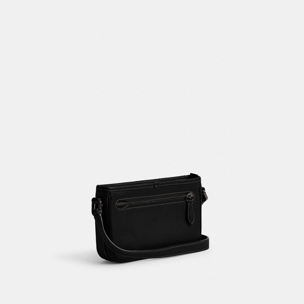 COACH®,Beck Slim Crossbody,Leather,Crossbody,Logo,Metal,Casual,Black,Angle View