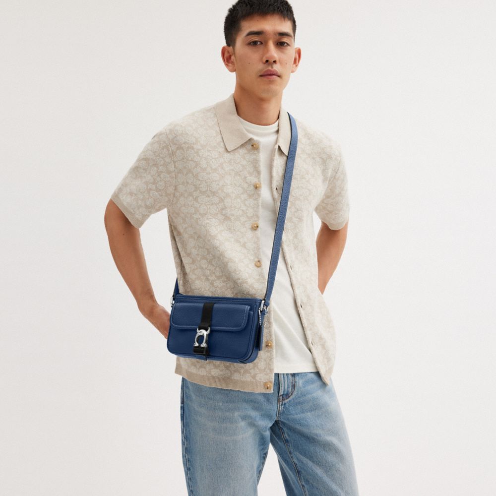 COACH®,Beck Slim Crossbody,Leather,Crossbody,Metal,Logo,Casual,Navy,Detail View