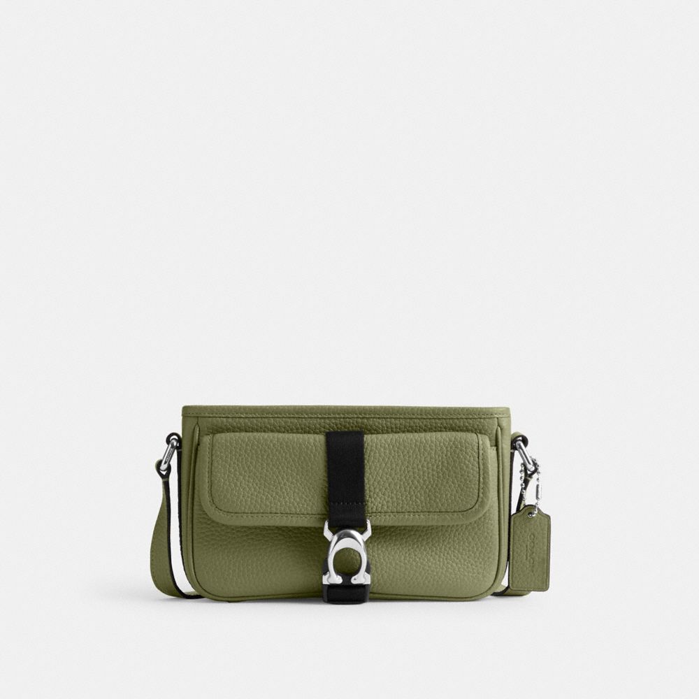 COACH®,BECK SLIM CROSSBODY,Pebble Leather,Mini,Moss,Front View