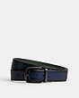COACH®,HARNESS BUCKLE CUT-TO-SIZE REVERSIBLE BELT, 38MM,Glovetanned Leather,Deep Blue/Amazon Green,Front View