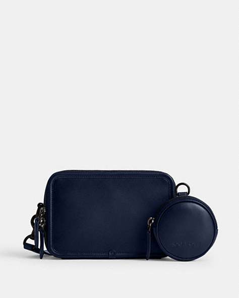 COACH®,CHARTER CROSSBODY WITH HYBRID POUCH,Glovetanned Leather,Mini,Deep Blue,Front View