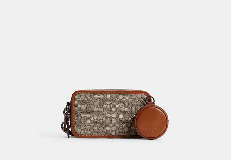 COACH®,CHARTER SLIM CROSSBODY IN MICRO SIGNATURE JACQUARD,Signature Jacquard,Cocoa/Burnished Amber,Front View image number 0