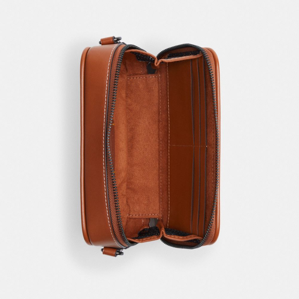 COACH®,Charter Slim Crossbody Bag In Micro Signature Jacquard,Calfskin Leather,Crossbody,Coin,Embossed,Logo,Casual,Multi Color,Brown,Inside View,Top View