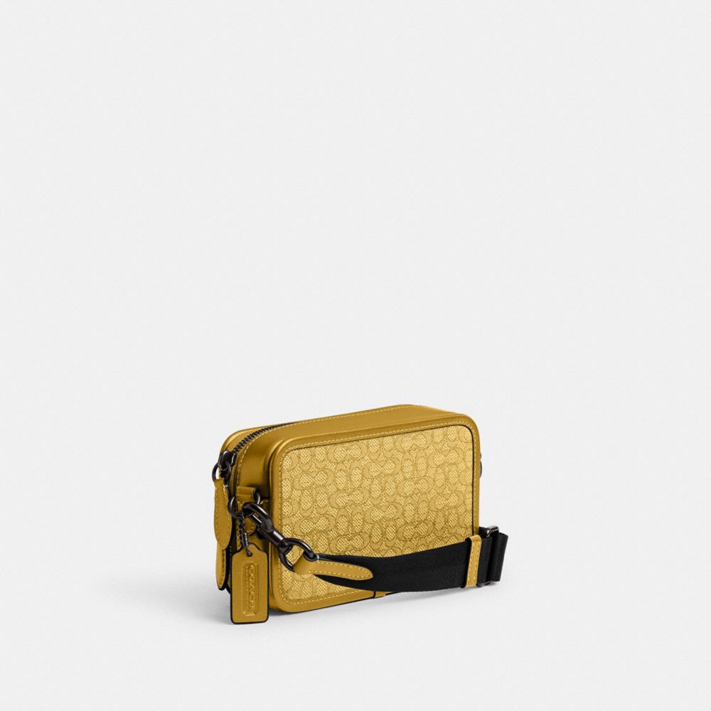 COACH®,チャーター スリム クロスボディ・マイクロ シグネチャー ジャカード,メッセンジャー&ボディバッグ,ｲｴﾛｰ/ﾌﾗｯｸｽ