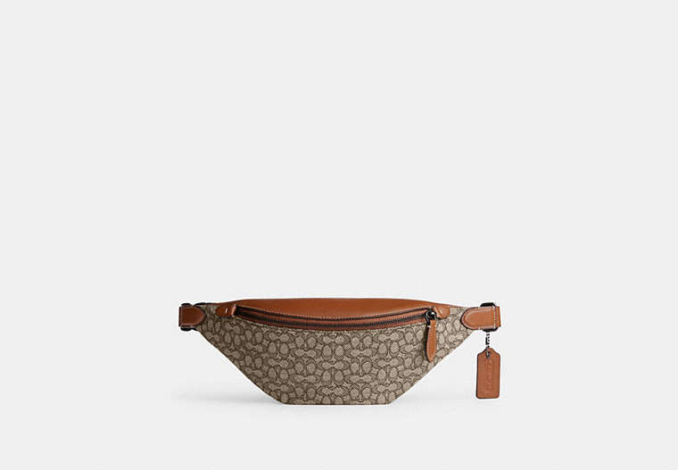 COACH®,CHARTER BELT BAG 7 IN MICRO SIGNATURE JACQUARD,Signature Jacquard,Cocoa/Burnished Amber,Front View