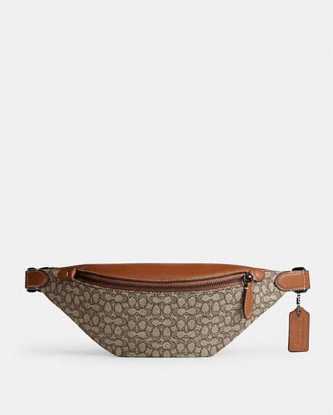 COACH®,CHARTER BELT BAG 7 IN MICRO SIGNATURE JACQUARD,Signature Jacquard,Medium,Cocoa/Burnished Amber,Front View