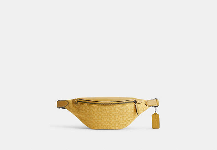 COACH®,CHARTER BELT BAG 7 IN MICRO SIGNATURE JACQUARD,Signature Jacquard,Yellow/Flax,Front View