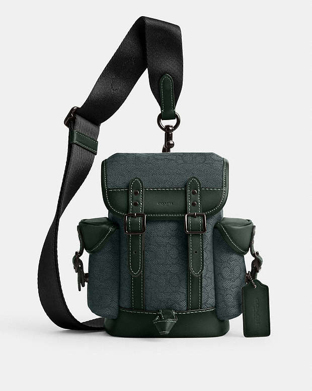 Coach Men's Leather Hitch Backpack 13 in Micro Signature Jacquard -  Green - Size