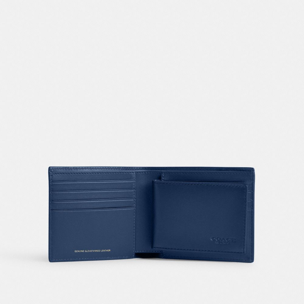 COACH®,PORTEFEUILLE 3 EN 1,Cuir tanné à gant,Bleu Profond,Inside View,Top View