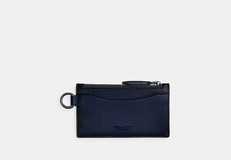 COACH®,ZIP CARD CASE,Glovetanned Leather,Deep Blue,Front View