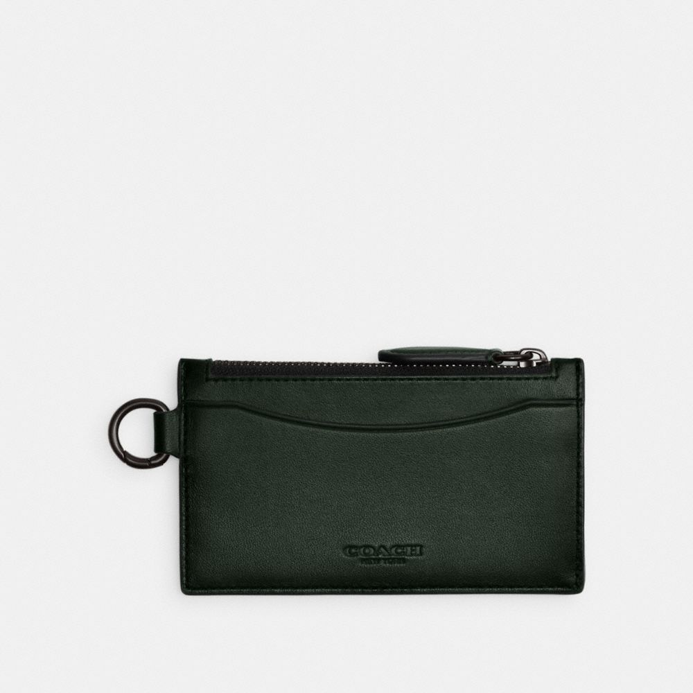 COACH®,ZIP CARD CASE,Glovetanned Leather,Amazon Green,Front View