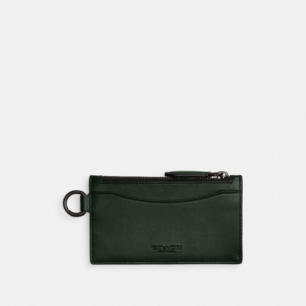 COACH®,ZIP CARD CASE,Glovetanned Leather,Amazon Green,Front View