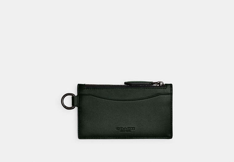 COACH®,ZIP CARD CASE,Glovetanned Leather,Amazon Green,Front View image number 0