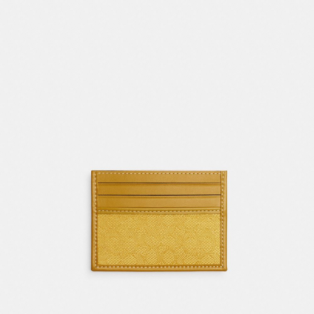 COACH®,Card Case In Micro Signature Jacquard,Card Case,Logo,Casual,Mustard,Front View