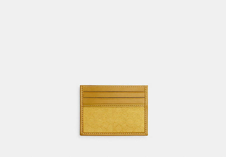 COACH®,CARD CASE IN MICRO SIGNATURE JACQUARD,Signature Jacquard,Yellow/Flax,Front View