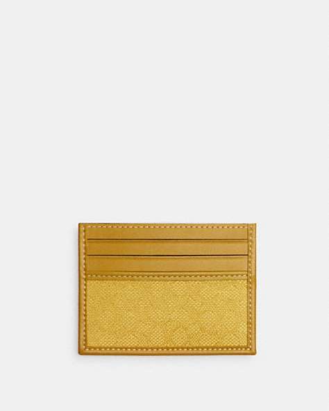 COACH®,CARD CASE IN MICRO SIGNATURE JACQUARD,Signature Jacquard,Yellow/Flax,Front View