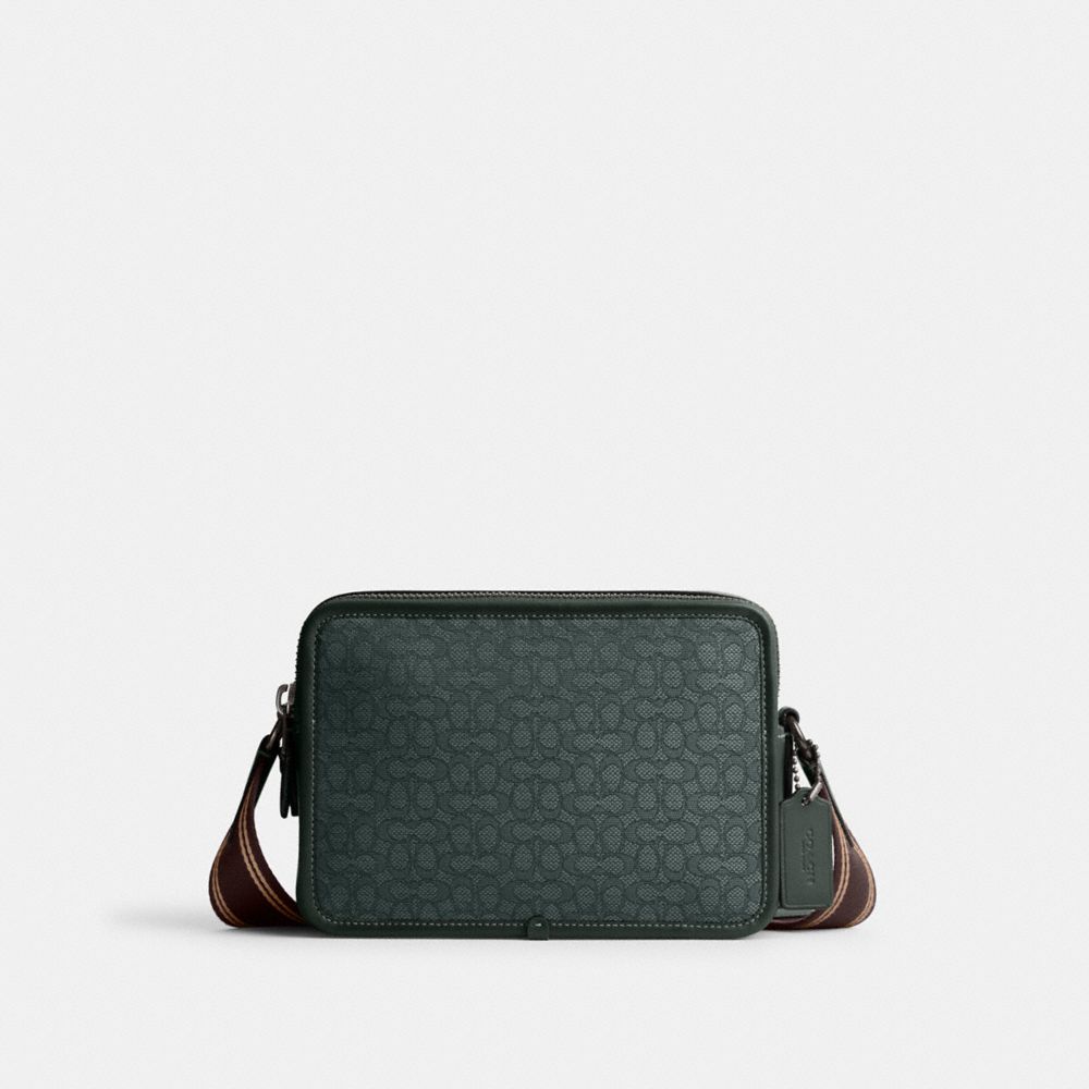 COACH®,CHARTER CROSSBODY BAG 24 IN MICRO SIGNATURE JACQUARD,Signature Jacquard,Medium,Amazon Green,Front View image number 0