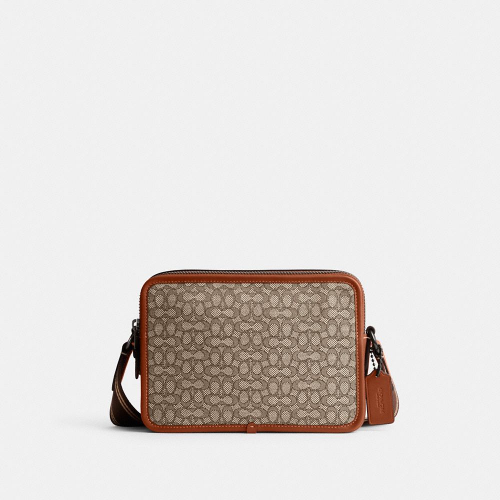 COACH®,CHARTER CROSSBODY BAG 24 IN MICRO SIGNATURE JACQUARD,Signature Jacquard,Medium,Cocoa/Burnished Amber,Front View image number 0
