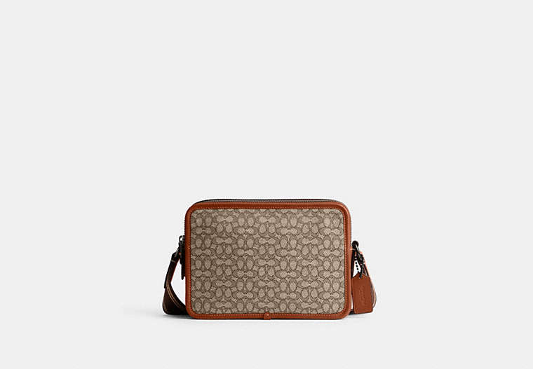 COACH®,CHARTER CROSSBODY 24 IN MICRO SIGNATURE JACQUARD,Signature Jacquard,Medium,Cocoa/Burnished Amber,Front View image number 0