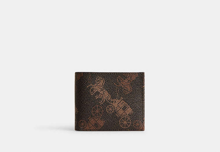 COACH®,DOUBLE BILLFOLD WALLET WITH LARGE HORSE AND CARRIAGE PRINT,Truffle/Burnished Amber,Front View