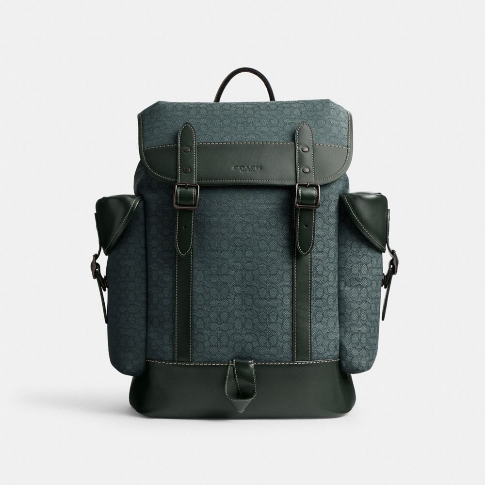 COACH®,HITCH BACKPACK IN MICRO SIGNATURE JACQUARD,Signature Jacquard,Large,Amazon Green,Front View image number 0