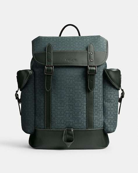 COACH®,HITCH BACKPACK IN MICRO SIGNATURE JACQUARD,Signature Jacquard,X-Large,Amazon Green,Front View