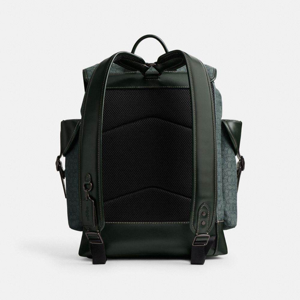 COACH®,HITCH BACKPACK IN MICRO SIGNATURE JACQUARD,Signature Jacquard,Large,Amazon Green,Back View