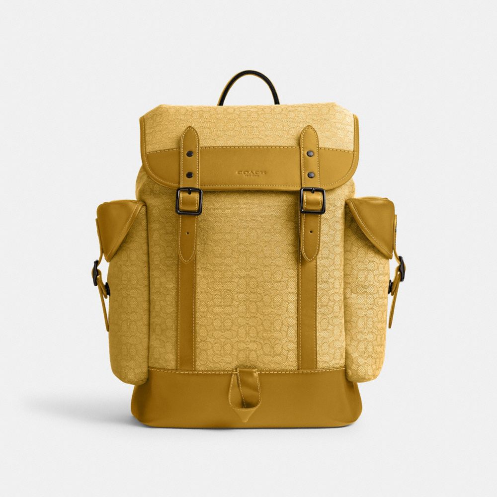 COACH®,HITCH BACKPACK IN MICRO SIGNATURE JACQUARD,Signature Jacquard,Large,Yellow/Flax,Front View
