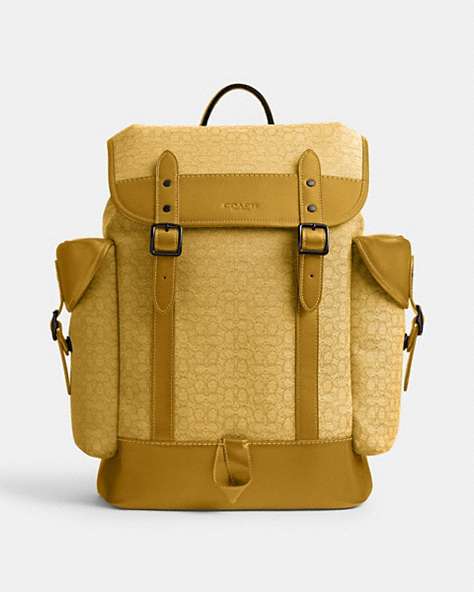 COACH®,HITCH BACKPACK IN MICRO SIGNATURE JACQUARD,Signature Jacquard,X-Large,Yellow/Flax,Front View