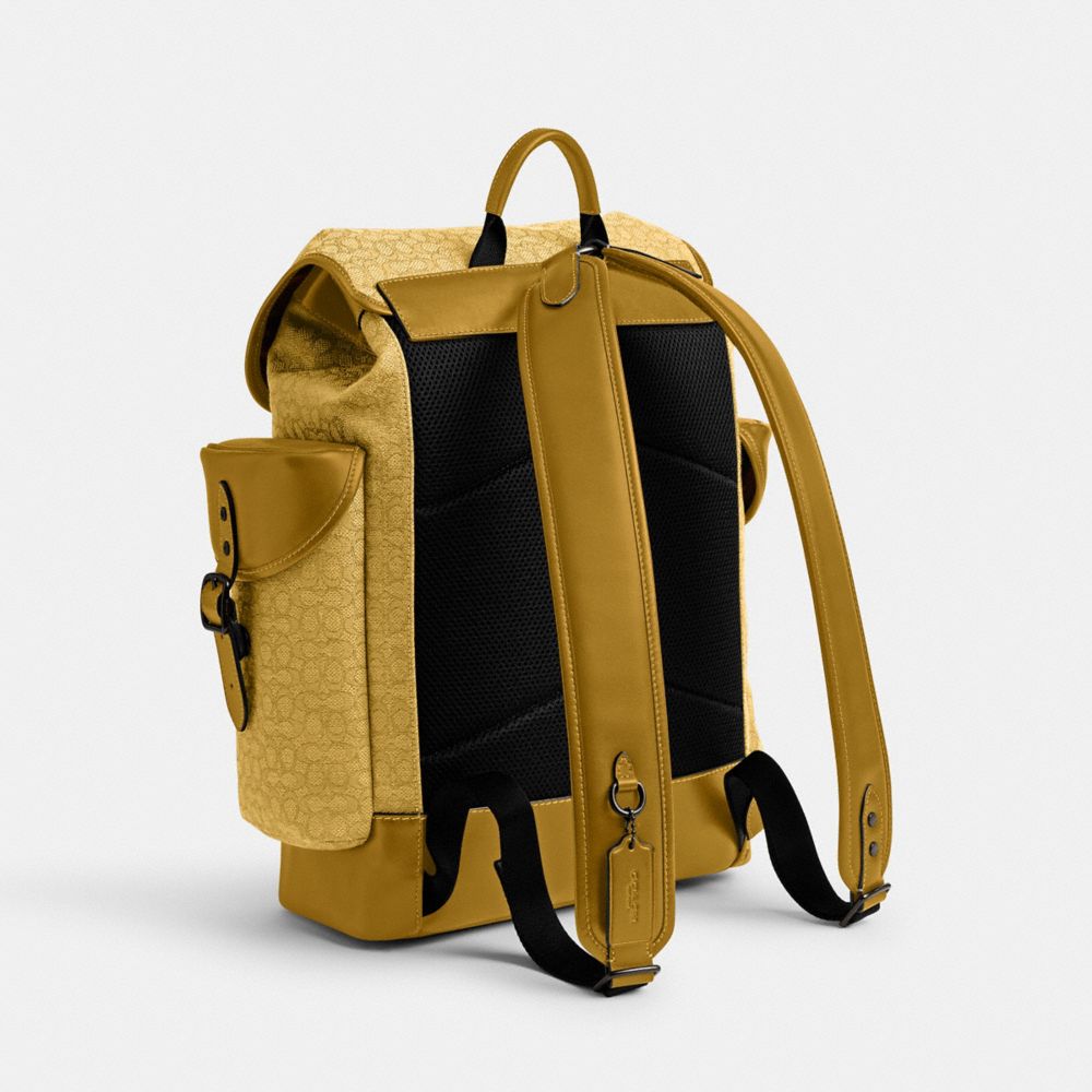 COACH®,HITCH BACKPACK IN MICRO SIGNATURE JACQUARD,Signature Jacquard,Large,Yellow/Flax,Angle View